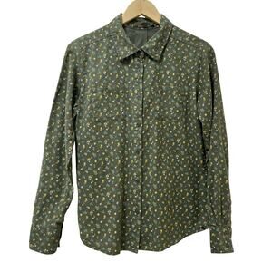 PrAna Womens Salinda Ditsy Floral‎ Button Up Top Size S Olive Organic Cotton